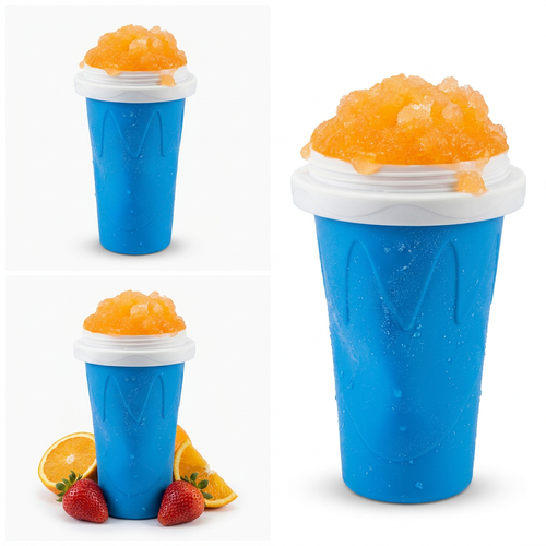 Slushify vaso granizador azul con granizado de naranja - foto de estudio profesional