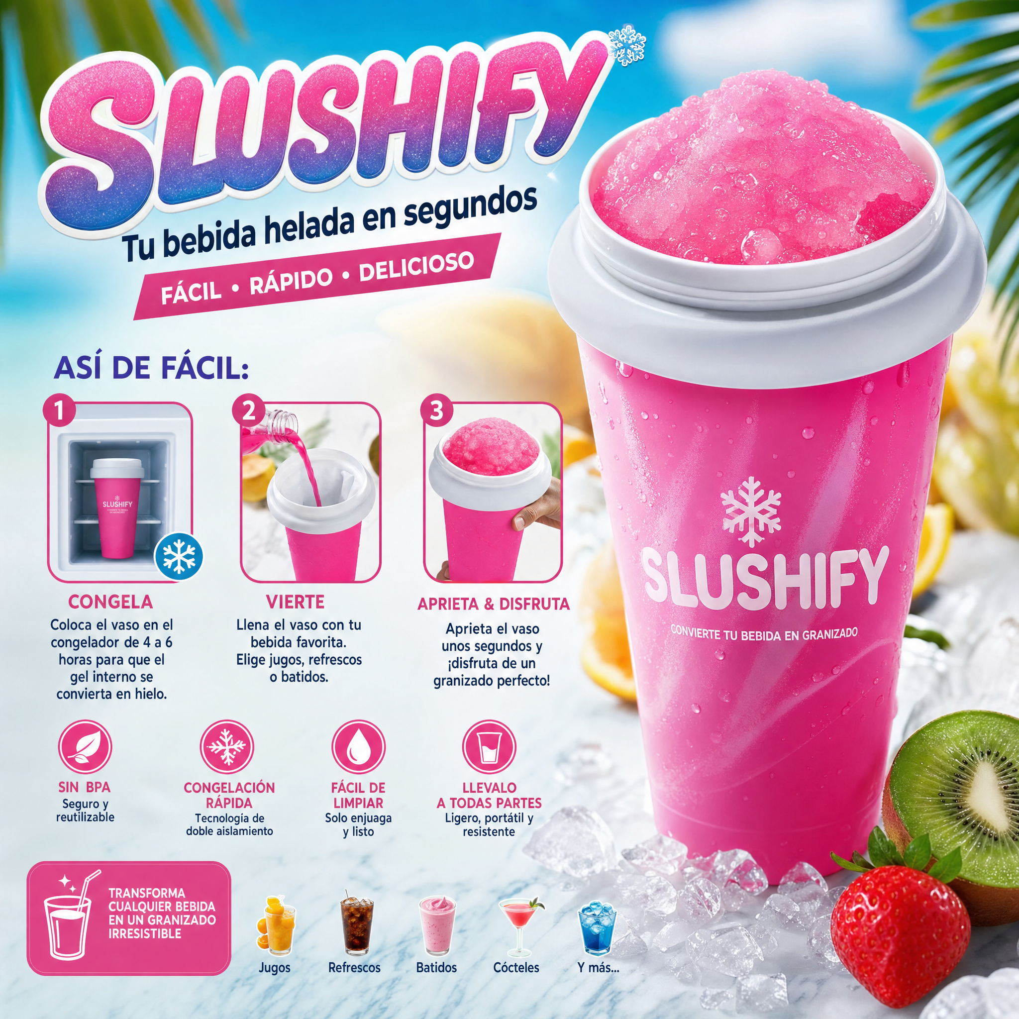 Slushify™ – Vaso Granizador Instantáneo | Granizados Caseros en Minutos