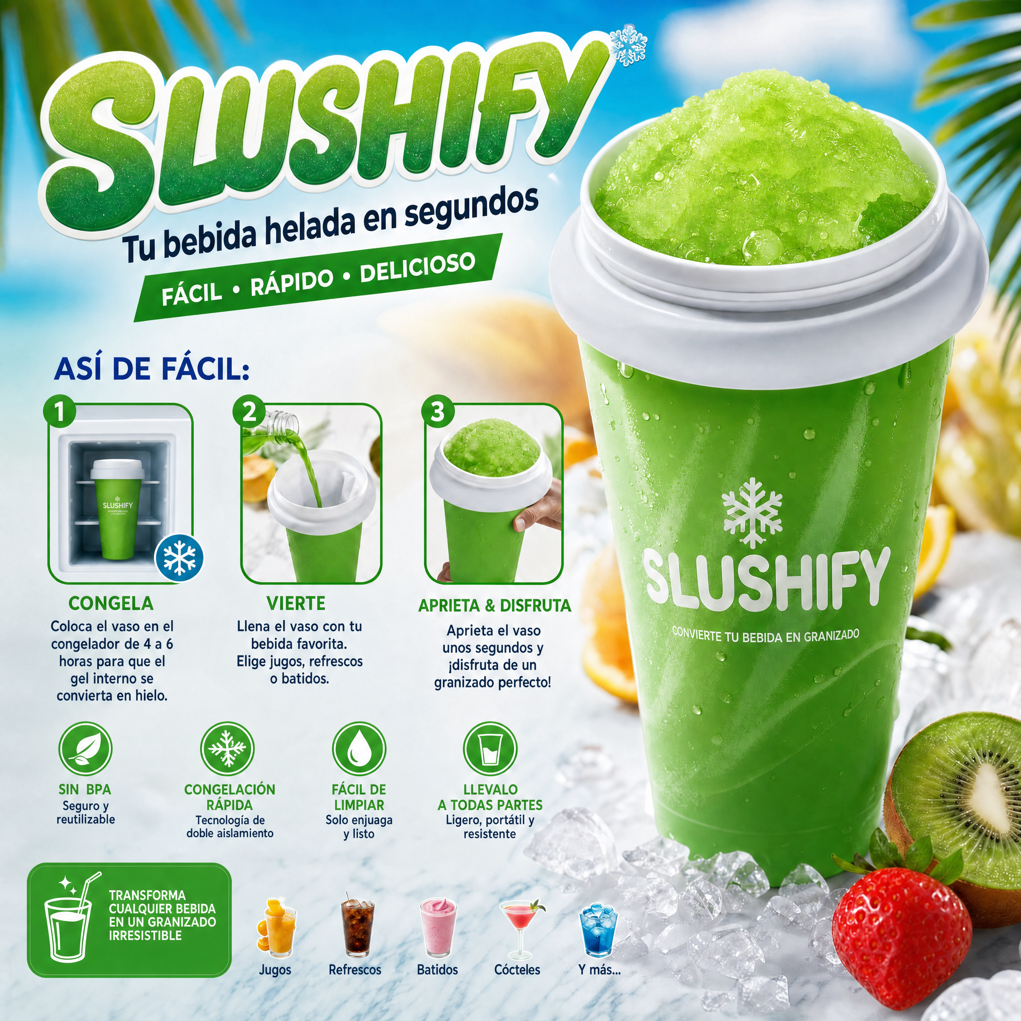 Slushify™ – Vaso Granizador Instantáneo | Granizados Caseros en Minutos